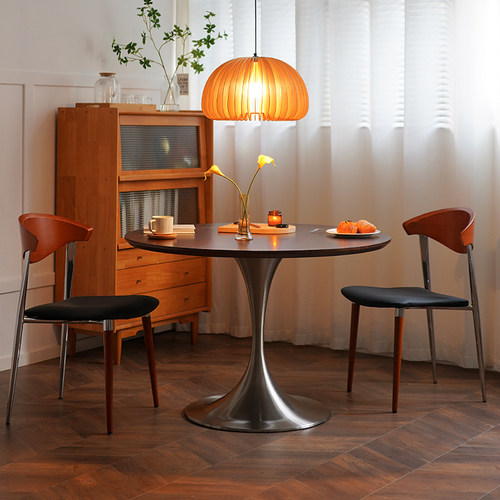 北欧郁金香圆桌复古实木圆形餐桌