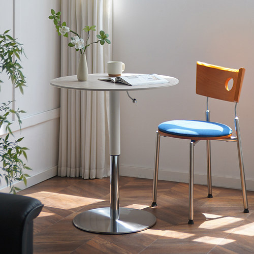 轻奢可升降岩板小圆桌沙发边几