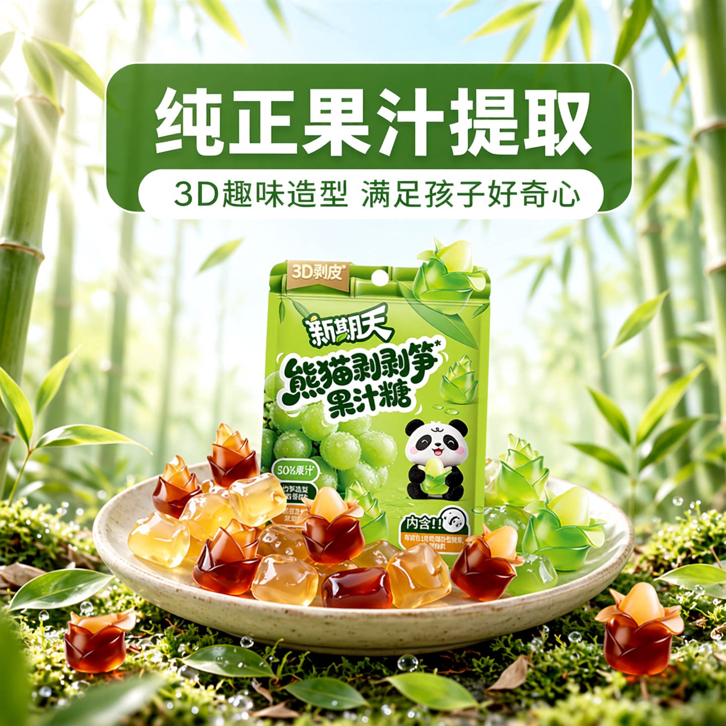 新期天熊猫剥剥笋果汁糖儿童礼物网红爆款糖果奖励学生小朋友零食