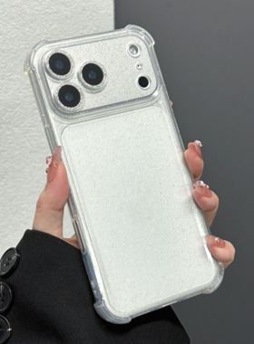 闪粉透明四角气囊防摔适用苹果17promax手机壳电镀新款iphone16pro橙色全包套14超好看13ip15系列12硅胶11