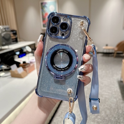 手机壳闪粉支架斜跨挂绳