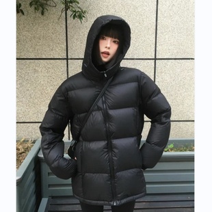 2024年冬季 黑色加厚小个子连帽羽绒服女90白鸭绒面包服外套 新款