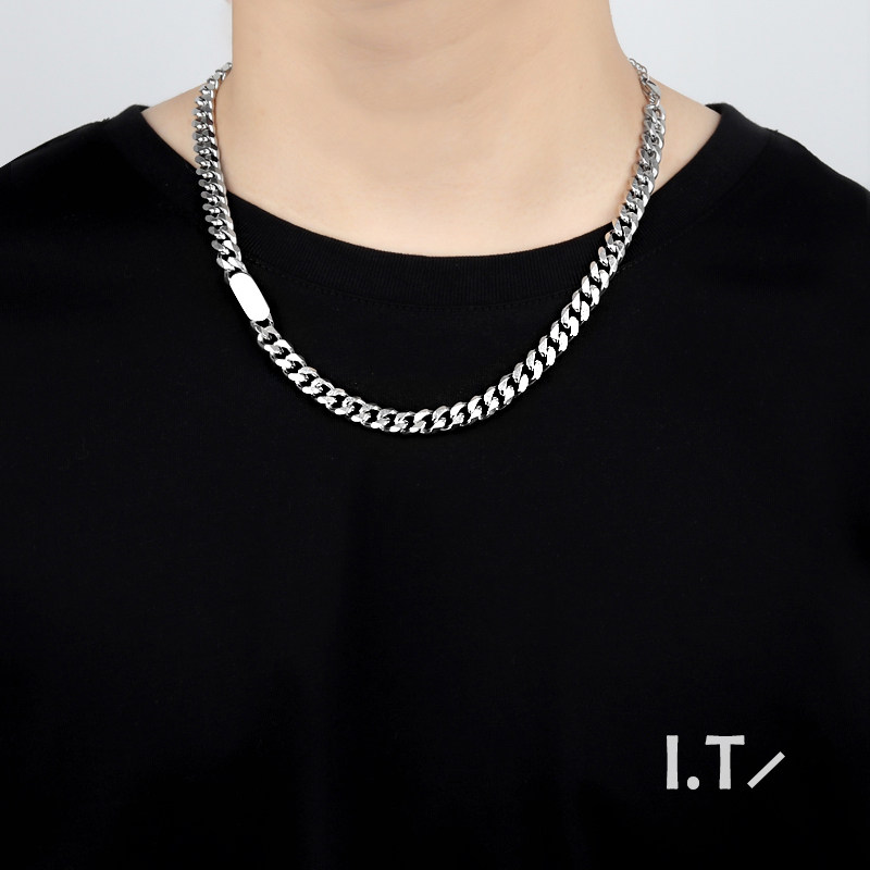 新款钛钢项链圆方牌个性简约男潮酷素链百搭项链学生韩版嘻哈链子