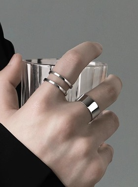 素圈男潮单身戒复古食指ins小众设计个性男生指环开口可调时尚戒