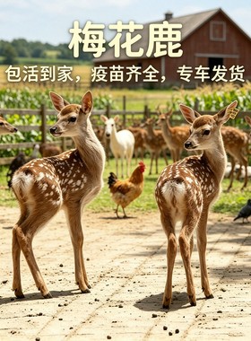 梅花鹿活苗幼崽家养人工养殖活物景区一年鹿