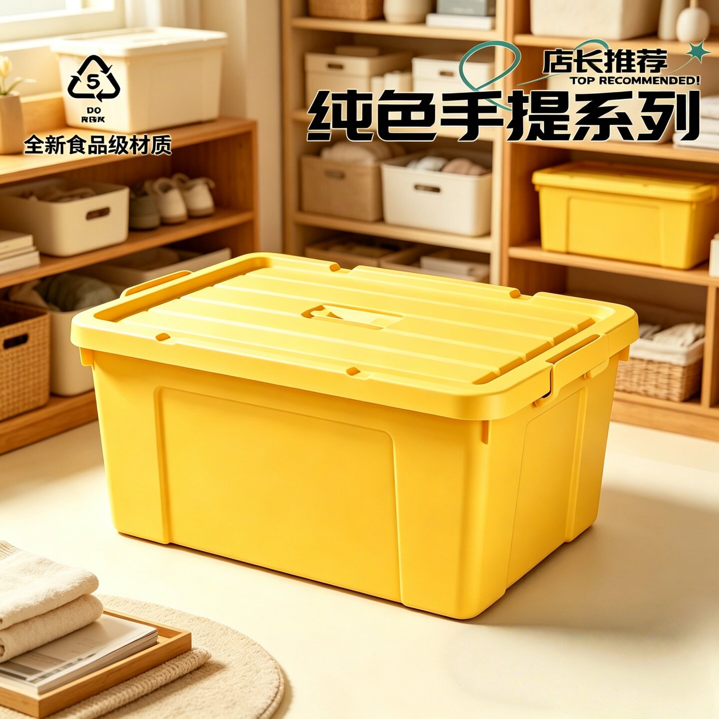 食品级塑料手提带盖防尘收纳箱图片