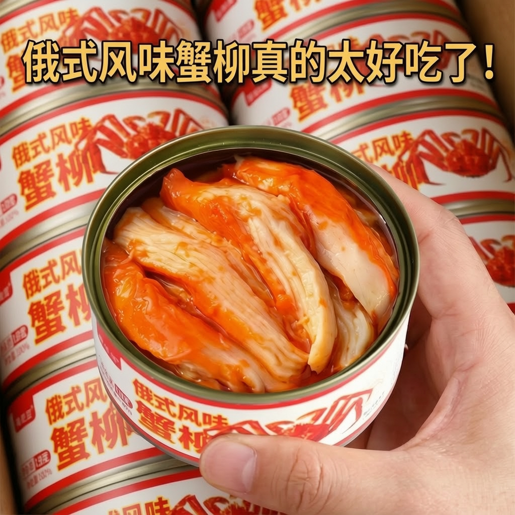 俄式风味蟹柳罐头即食海鲜零食下饭菜模拟蟹肉蟹柳条罐装熟食小吃