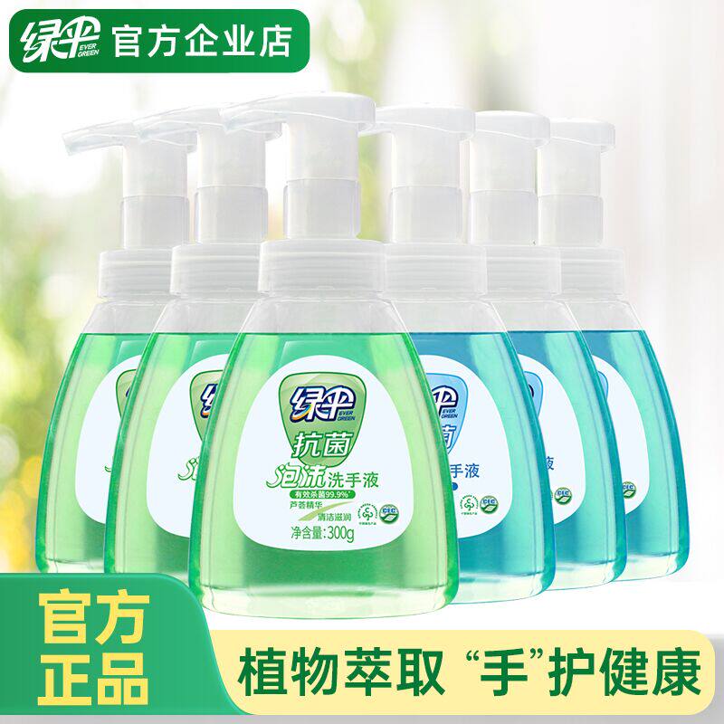 绿伞泡沫洗手液300g*6瓶适用大人儿童抗菌清洗洁净家用洗手液