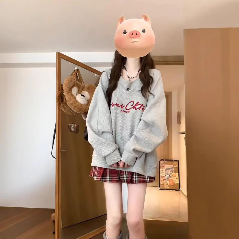 英国DGKP早秋季茶系穿搭韩系chic小个子运动卫衣短裙两件套装女