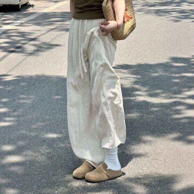 韩国Uamtor巨好看的天丝亚麻裤女春夏季遛弯裤大码胖mm显瘦阔腿裤