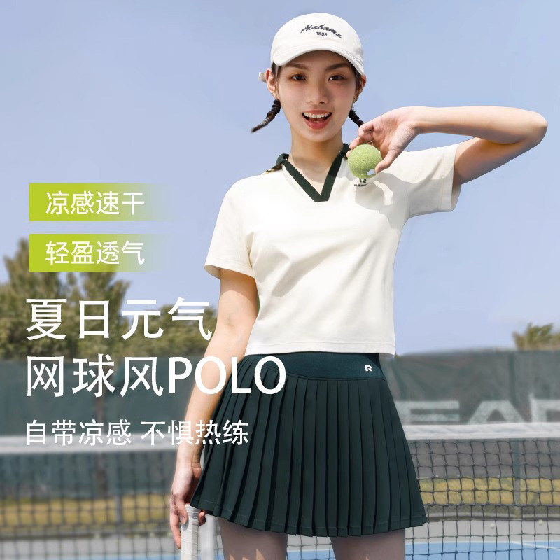 MDCW米兰风2026夏网球服套装女运动短袖Polo衫健身速干跑步百褶裙