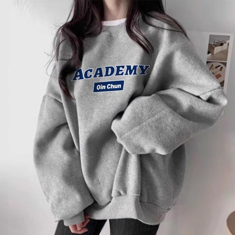 NextLori灰色卫衣女圆领春秋季2025新款美式复古冬季加绒加厚上衣