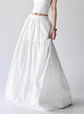 法国GUA3 THREE白色裙子半身裙女春秋季2025新款法式气质a字伞裙