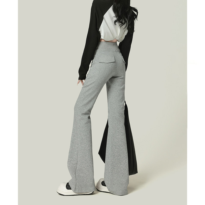 MDCW米兰风灰色高腰显瘦微喇叭休闲裤女2025年秋季新款运动卫裤