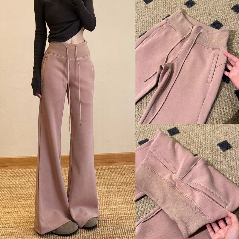 韩国Uamtor喇叭运动裤女春秋lu系高腰显瘦垂感休闲小个子微喇卫裤