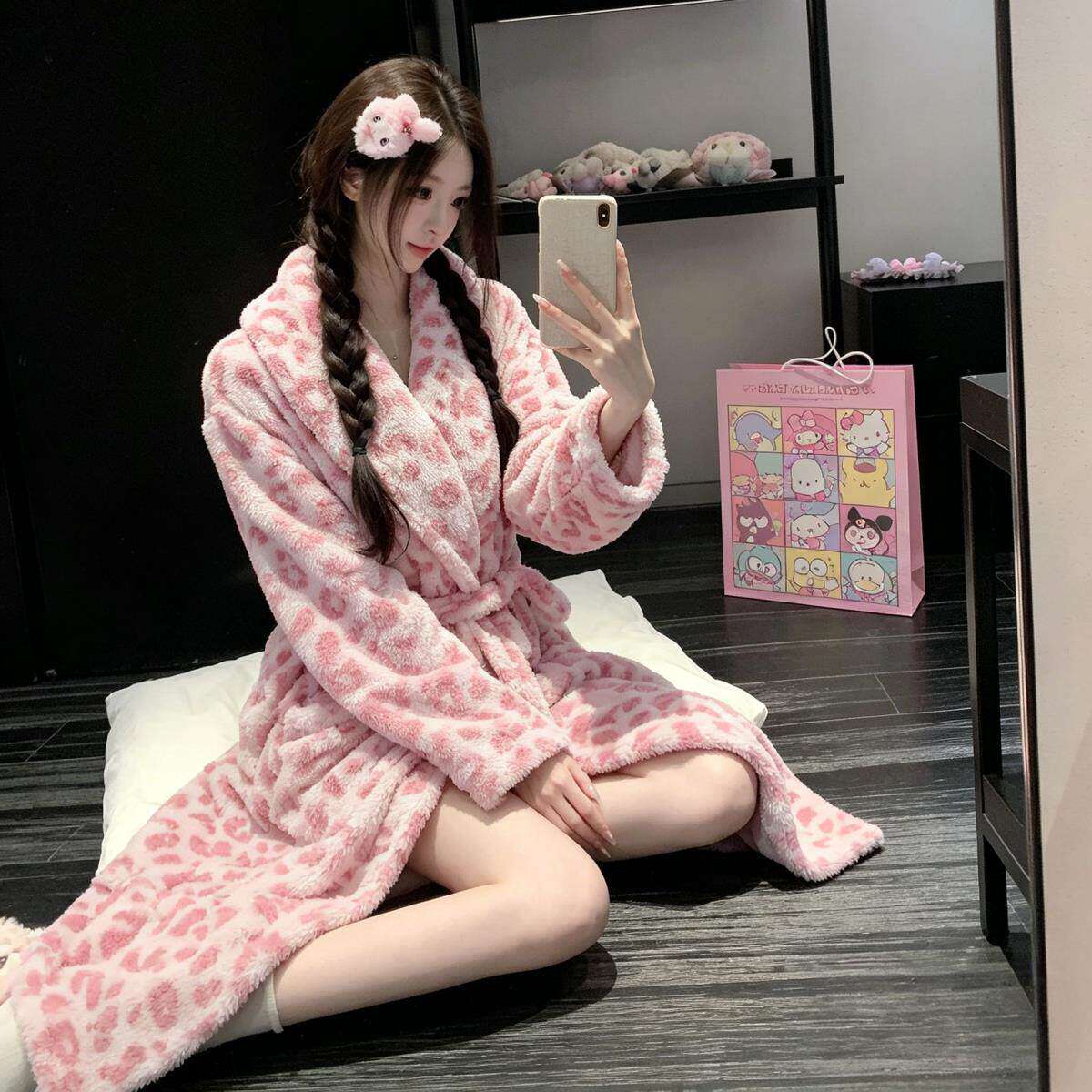 维多利亞睡袍女秋冬季豹纹性感珊瑚绒长款睡衣高级感冬天浴袍晨袍