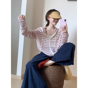 韩版 NextKiss英国联名甜美连帽条纹防晒衣2025夏季 百搭显瘦上衣女