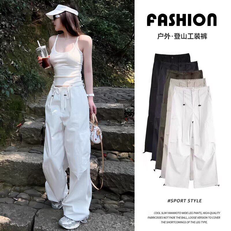 韩国Uamtor美式白色工装裤女夏季直筒阔腿裤小个子户外速干运动裤