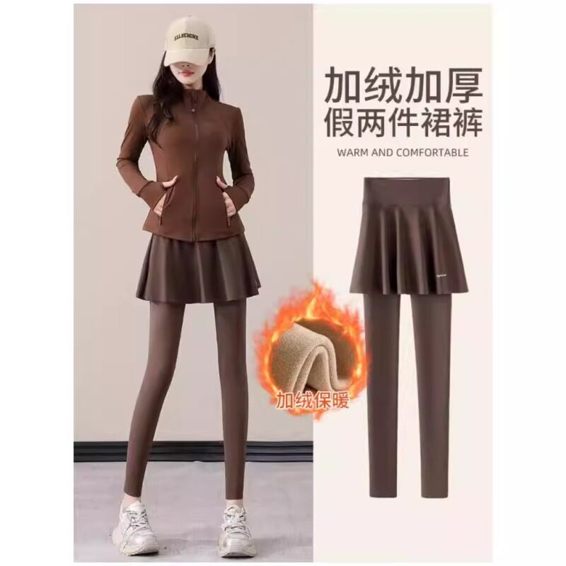 Next Lori运动长裤女秋冬加绒加厚假两件瑜伽跑步健身速干鲨鱼裤