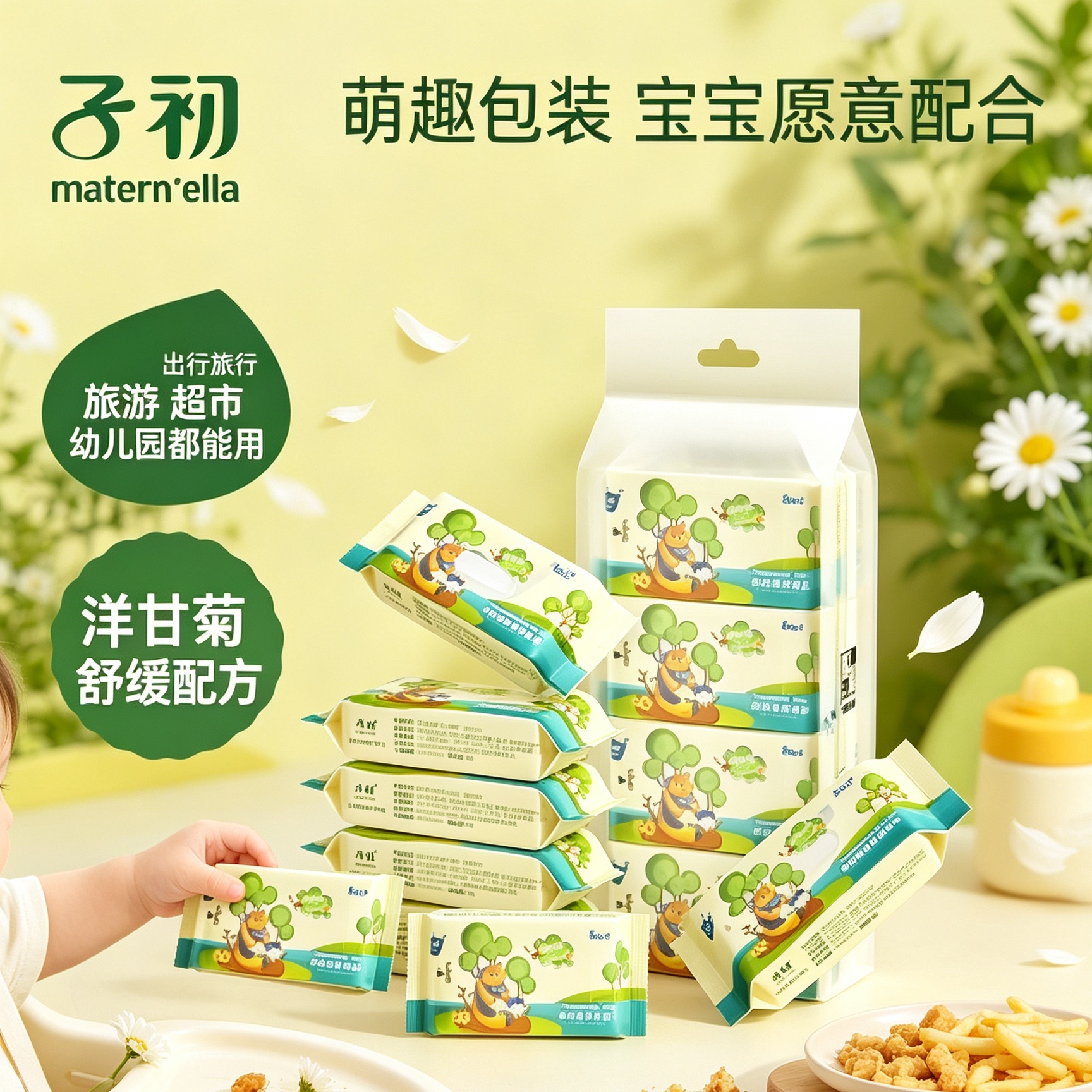 子初纯水洋甘菊湿巾婴儿便携外出