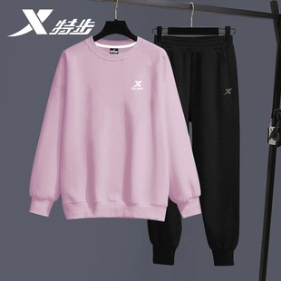 特步卫衣套装女针织跑步长袖卫裤2026春季新款纯色休闲运动服女款