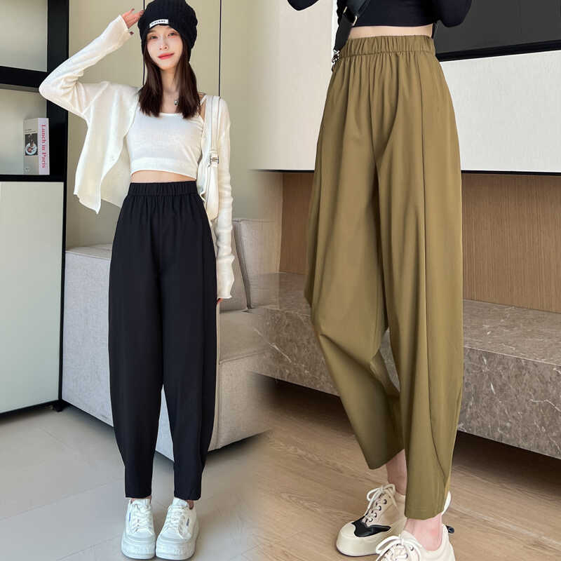 奶奶裤女夏季2026新款冰丝运动休闲透气防蚊哈伦裤超大码胖mm裤子