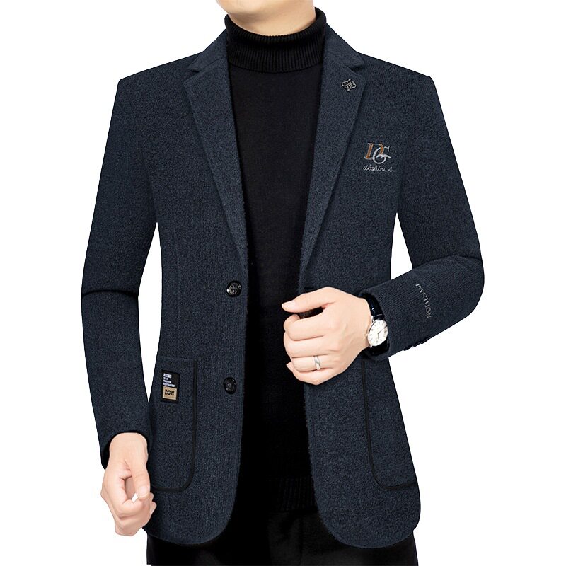 2025秋冬季新款中年男士羊毛呢西装外套爸爸装高档休闲西服男上衣