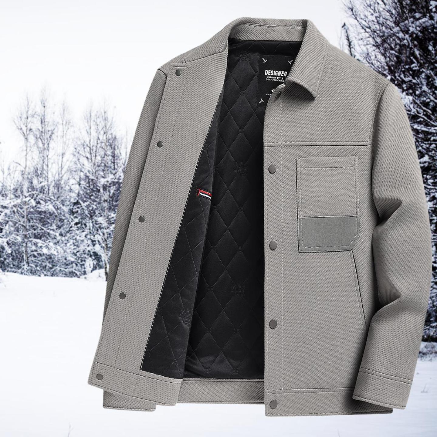 2025轻奢夹棉外套男士秋冬季新款翻领加厚青年休闲夹克保暖上衣