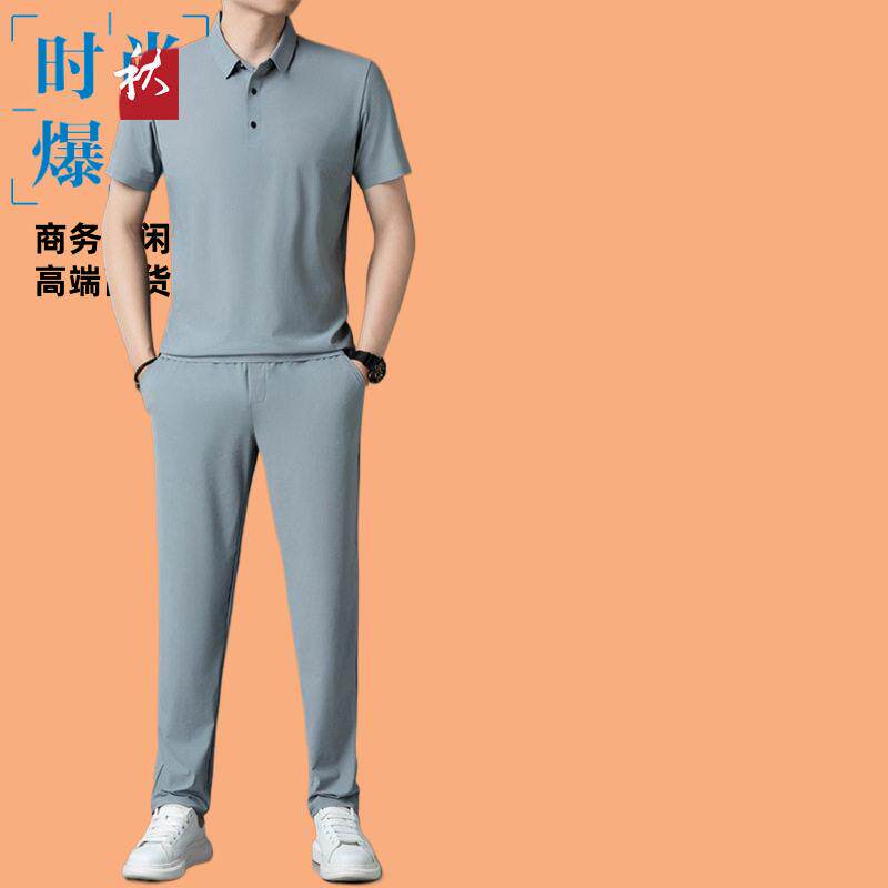 二件套中年男士休闲翻领短袖夏季