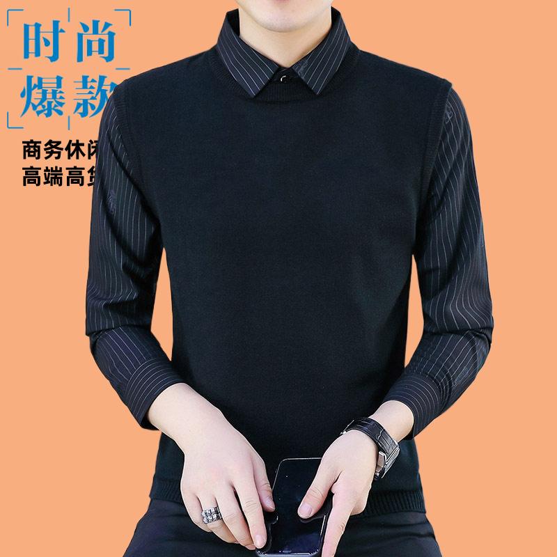 秋冬季针织衫男士新款两件衬衫韩