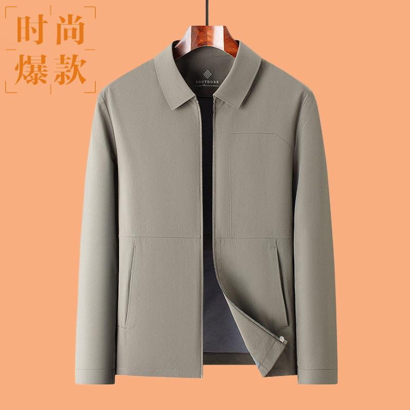 高品质夹克衫翻领纯色男式中年百