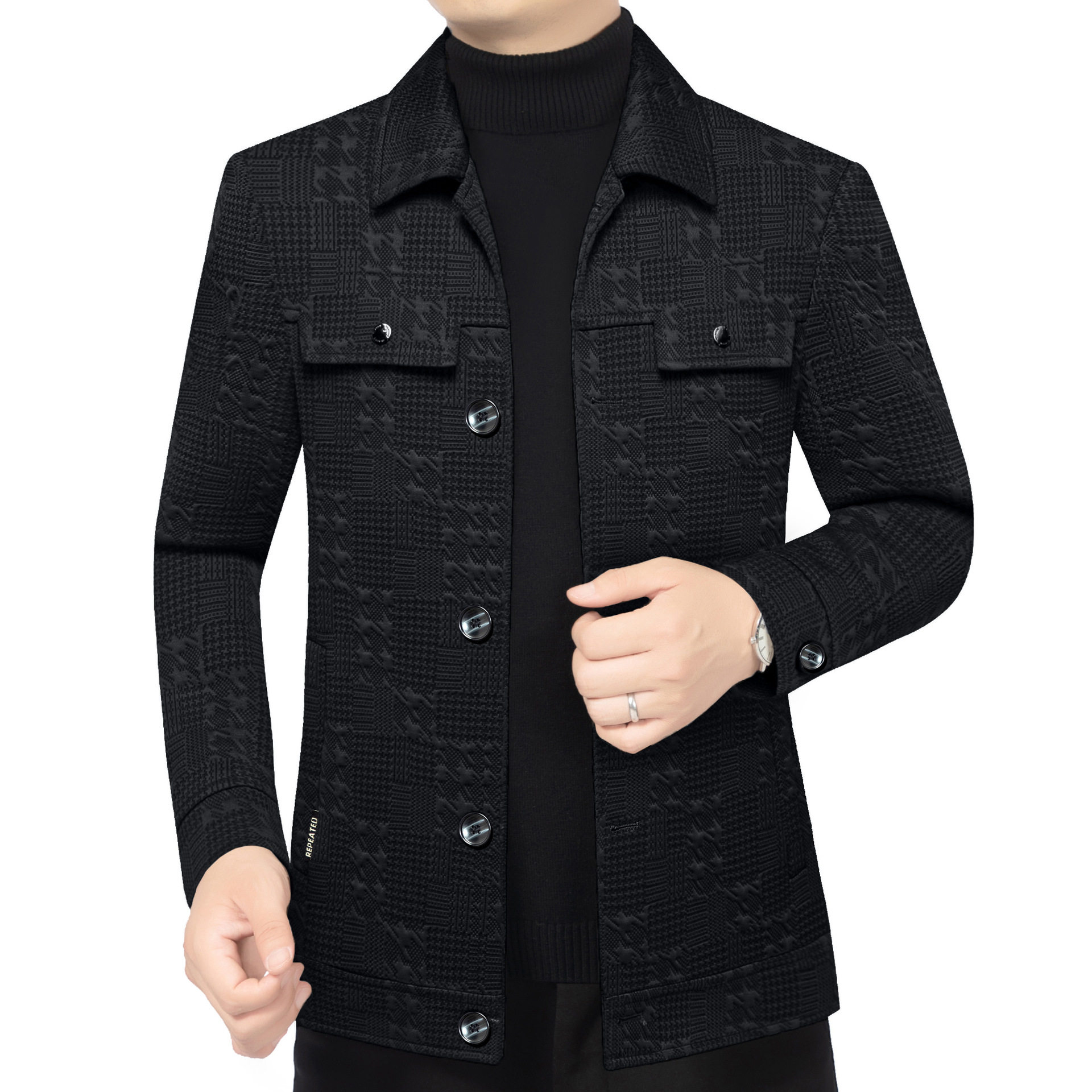 流行春秋季新款翻领中年男士休闲工装夹克上衣外套爸爸装春装茄克