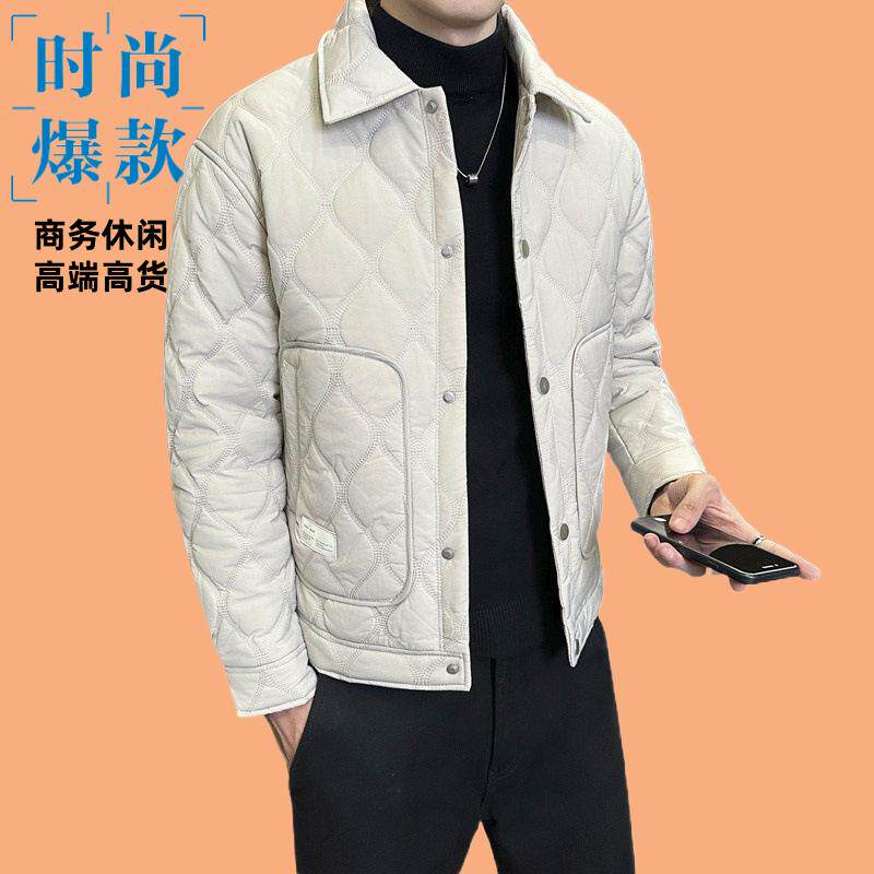 爆款男士翻领保暖二棉夹克外套休闲纯色百搭时尚潮秋冬款棉服棉衣