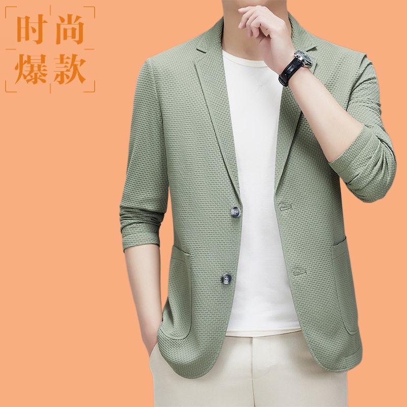 锦氨弹力轻薄款男式防晒西服夏季新款中年轻奢网纱透气高端西装男