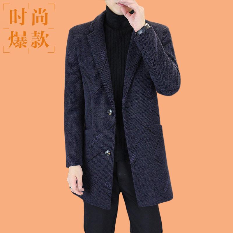秋冬季中青年男士中长毛呢长款