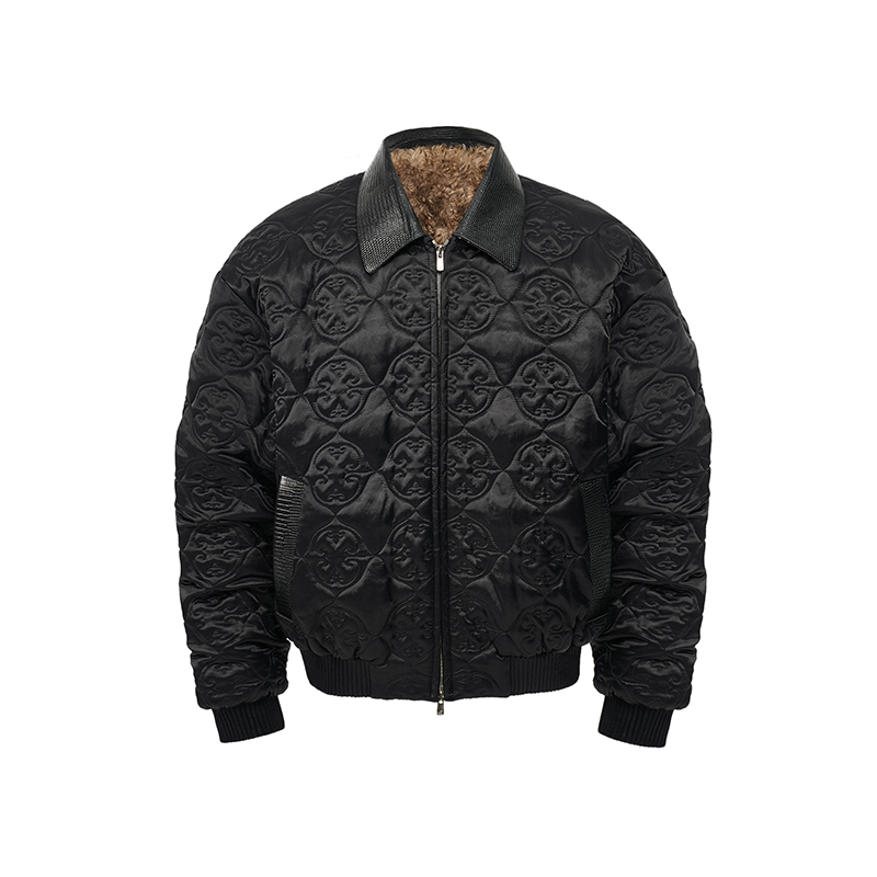 静奢压花绗缝内里皮草棉服外套