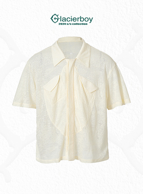 GLACIERBOY冰透提花半袖衬衫纱感夏季透气宽松薄款短袖衬衫外套男