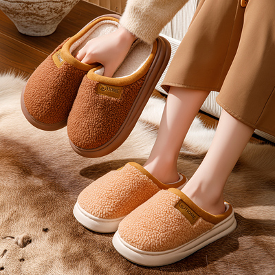 冬季女款室内家居踩屎感棉拖鞋男士2025新款厚底防滑保暖毛绒拖鞋