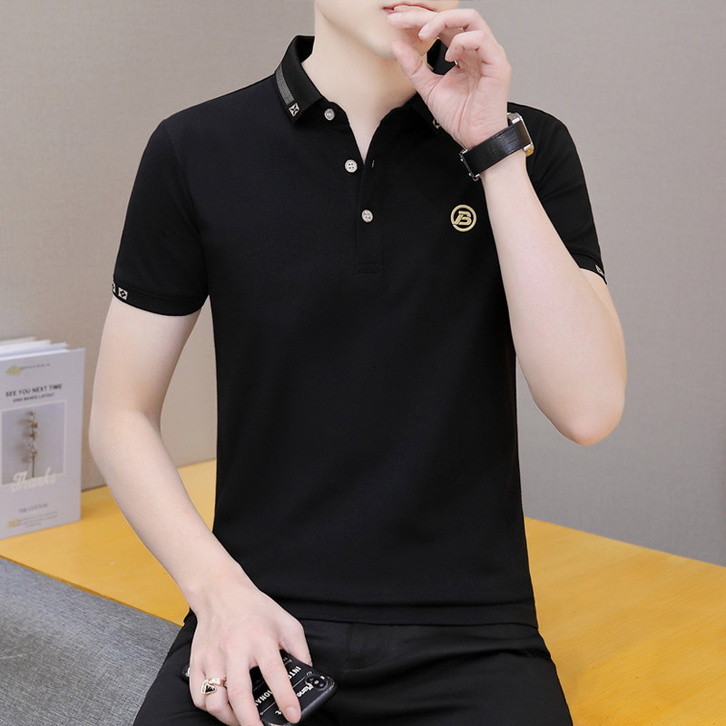 男士夏季丝光棉立领polo衫男T恤