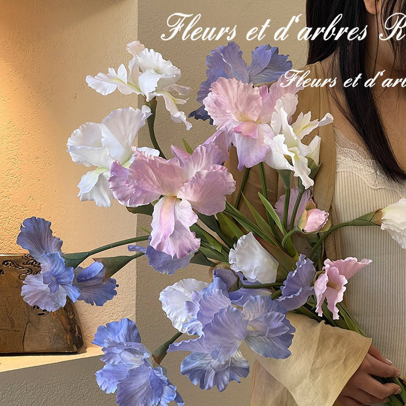 花溪树梦油画鸢尾仿真花摆件