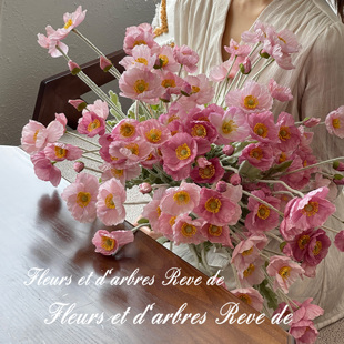 小众情调仿真虞美人高品质轻奢花卉植绒罂粟花艺丝网客厅摆放花束