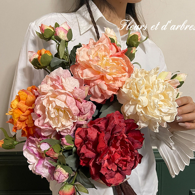 焦边牡丹仿真花假花客厅装饰花