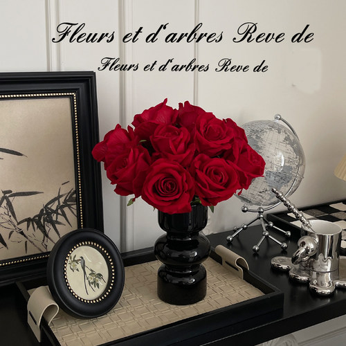 法式红玫瑰花假花束摆件