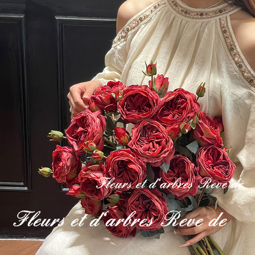 奥斯汀玫瑰多头永生花手捧假花