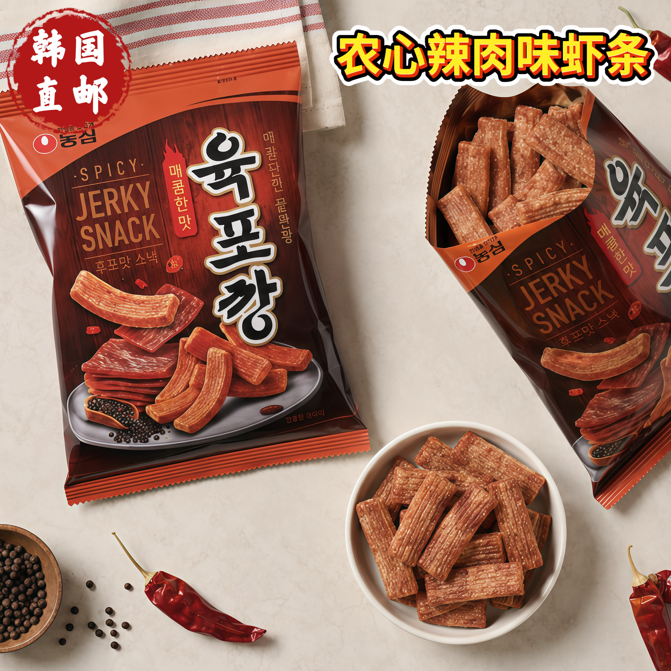韩国直邮 农心肉干味虾条55g零食休闲食品小吃耐吃解馋好吃进口