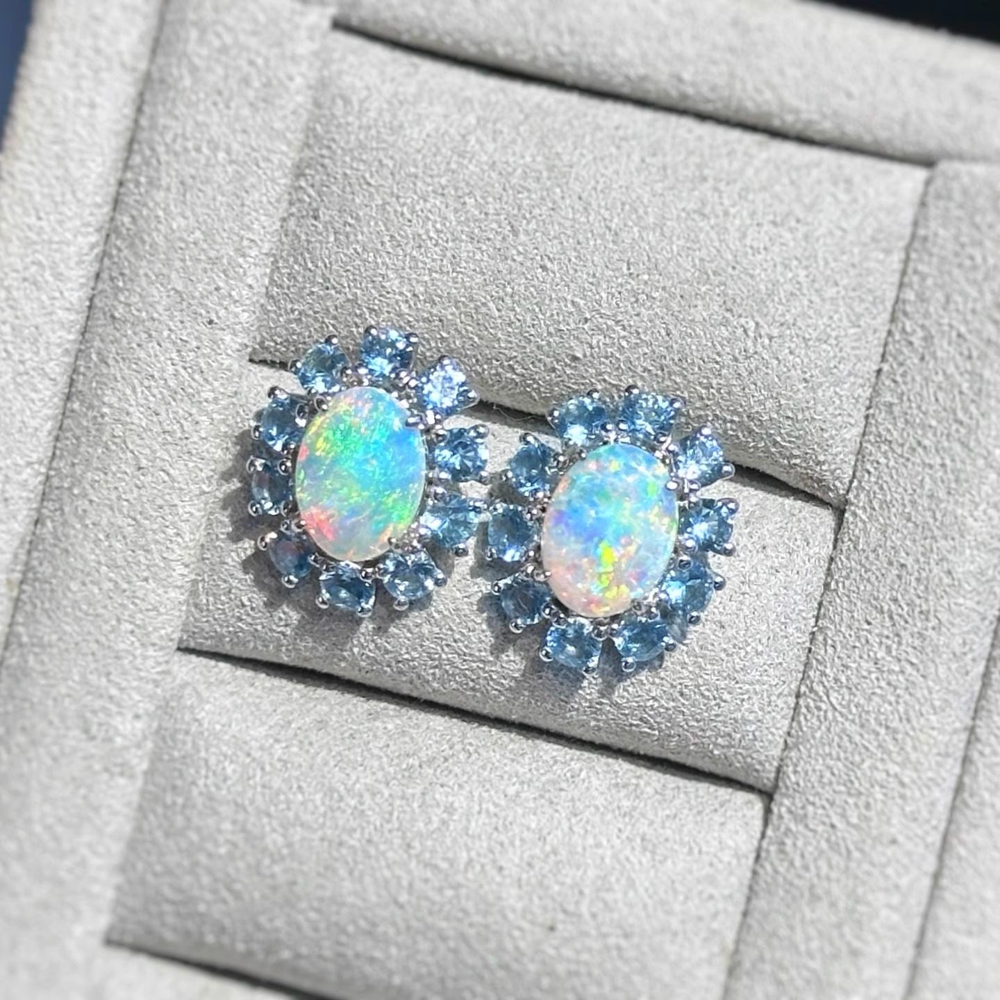 铂金镶嵌天然海蓝宝欧泊耳环澳洲水晶欧泊耳钉,珠宝/钻石/翡翠,耳饰,淘宝优惠券,粉丝福利购,淘宝优惠卷