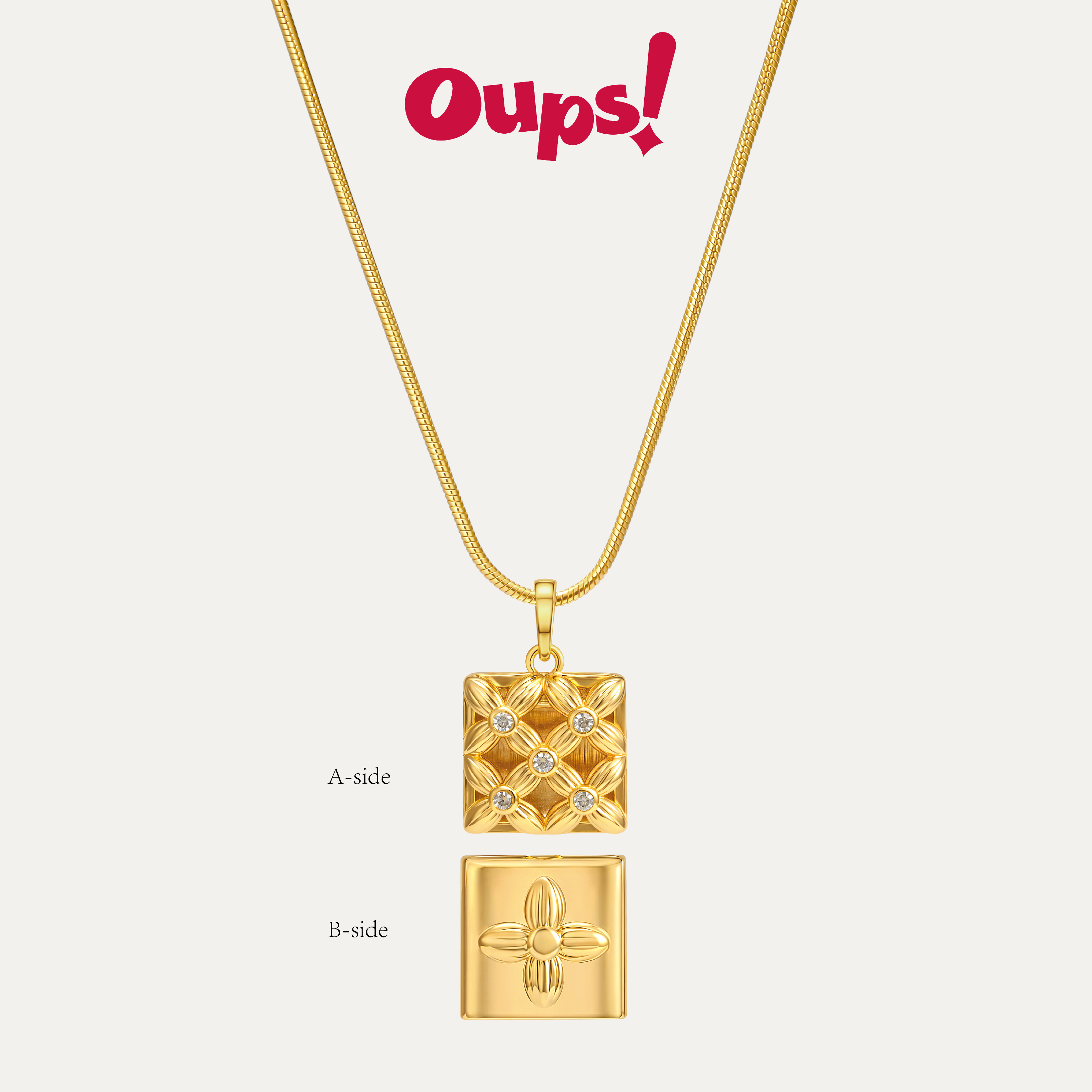 Oups双面希纳诺项链镂空锁骨链