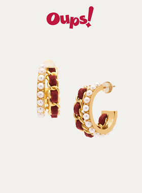 【新年礼物】oups双姝舞伴耳环珍珠C圈红色新年节日耳饰s925原创
