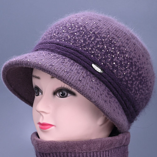 加绒加厚女冬盆帽妈妈毛线帽棉帽