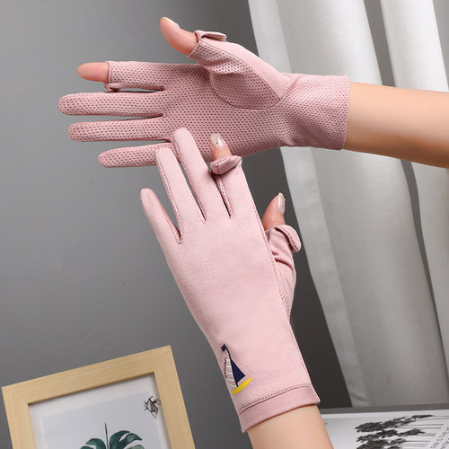 露二指夏手套女薄款纯棉防晒骑行